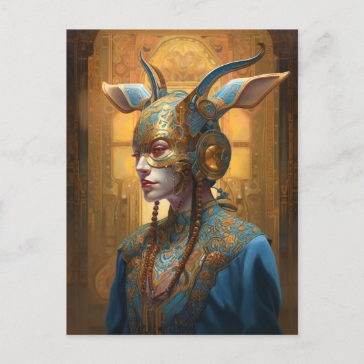 Antelope Mask Headdress Fantasy Blue Gold Briefkaart (Voorkant)