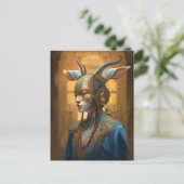 Antelope Mask Headdress Fantasy Blue Gold Briefkaart (Staand voorkant)