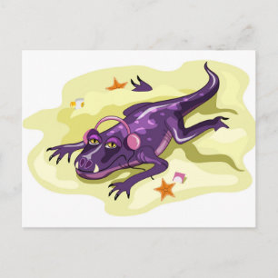 Anteosaurus zonnebaden met hoofdtelefoon. briefkaart