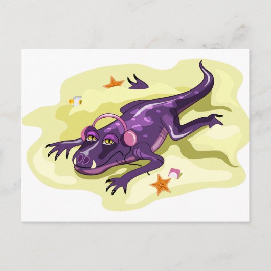 Anteosaurus zonnebaden met hoofdtelefoon. briefkaart (Voorkant)