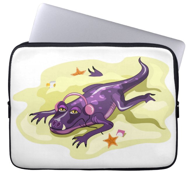 Anteosaurus zonnebaden met hoofdtelefoon. laptop sleeve (Voorkant)