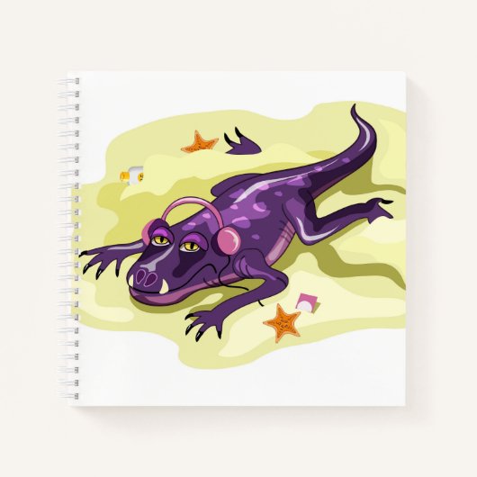 Anteosaurus zonnebaden met hoofdtelefoon. notitieboek (Voorkant)