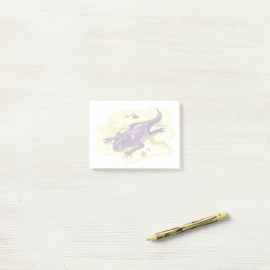 Anteosaurus zonnebaden met hoofdtelefoon. post-it® notes (Op bureau)