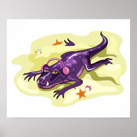 Anteosaurus zonnebaden met hoofdtelefoon. poster (Voorkant)