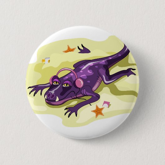 Anteosaurus zonnebaden met hoofdtelefoon. ronde button 5,7 cm (Voorkant)