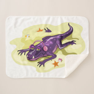 Anteosaurus zonnebaden met hoofdtelefoon. sherpa deken