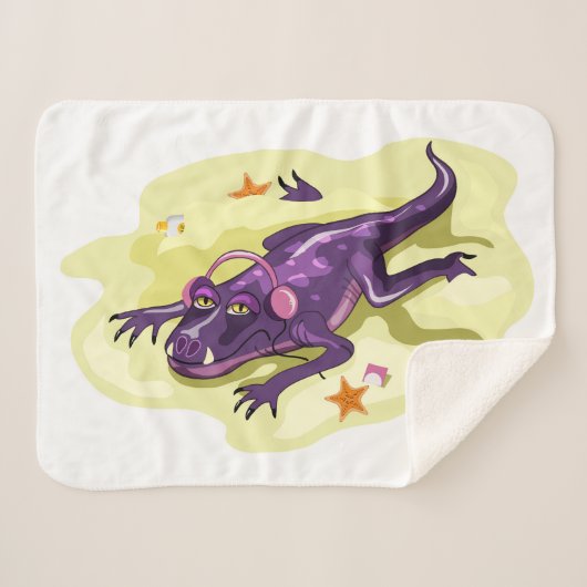 Anteosaurus zonnebaden met hoofdtelefoon. sherpa deken (Voorkant (horizontaal))