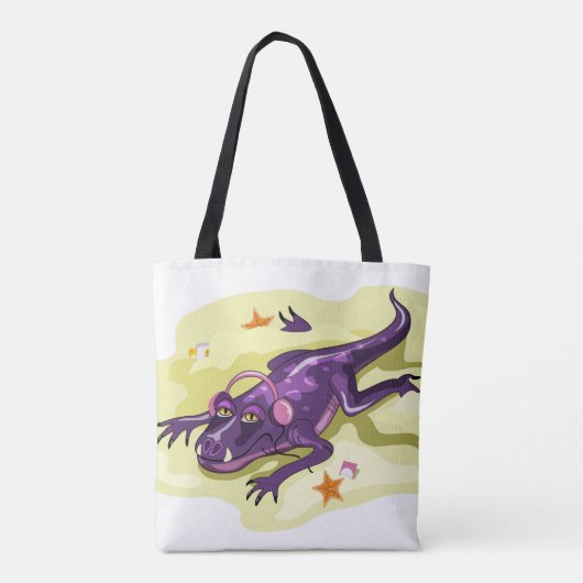 Anteosaurus zonnebaden met hoofdtelefoon. tote bag (Achterkant)