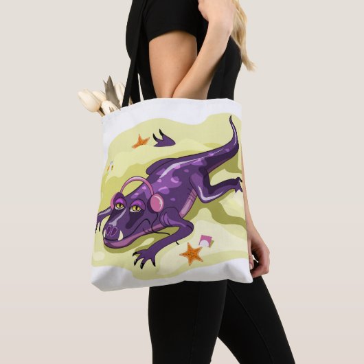 Anteosaurus zonnebaden met hoofdtelefoon. tote bag (Dichtbij)