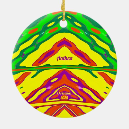 ANTHEA ~ 3D KERSTMIS Rood Groen Geel 2025 ~ Keramisch Ornament (Achterkant)