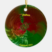 ANTHEA ~ Glanzende rode en groene kerst 2024 Keramisch Ornament (Voorkant)