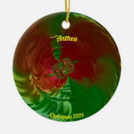 ANTHEA ~ Glanzende rode en groene kerst 2024 Keramisch Ornament