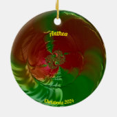 ANTHEA ~ Glanzende rode en groene kerst 2024 Keramisch Ornament (Achterkant)
