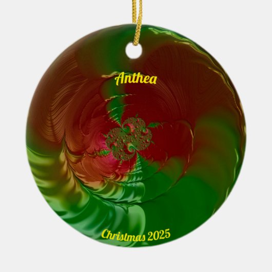 ANTHEA ~ Glanzende rode en groene kerst 2025 ~ Keramisch Ornament (Voorkant)
