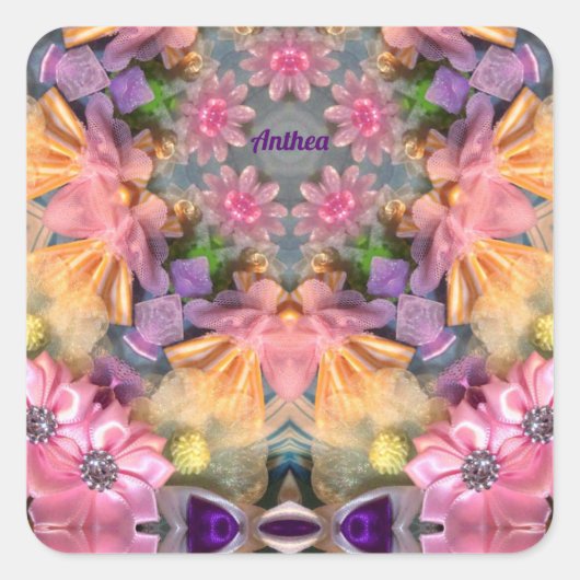 ANTHEA ~ Shades Yellow, Paars, Roze, blauw Vierkante Sticker (Voorkant)