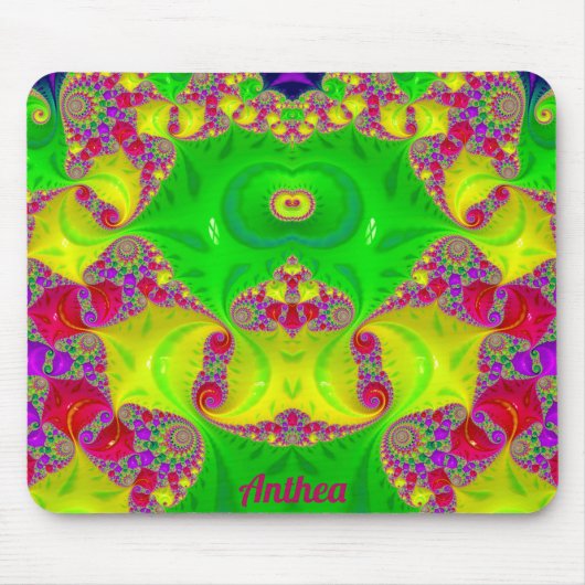 ANTHEA ~ Zany Hot Cerise, geel, rood en groen Muismat (Voorkant)