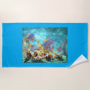 Anthias - Kleurrijke school van vissen op koraalri Strandlaken