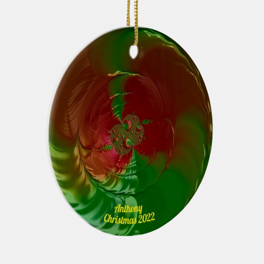 ANTHONY ~ Glossy Red en Green Kerstmis 2022 Keramisch Ornament (Rechts)