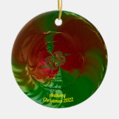ANTHONY ~ Glossy Red en Green Kerstmis 2022 Keramisch Ornament (Voorkant)