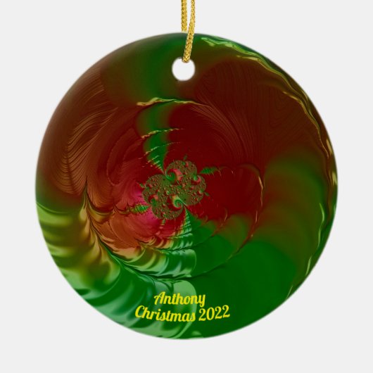 ANTHONY ~ Glossy Red en Green Kerstmis 2022 Keramisch Ornament (Voorkant)