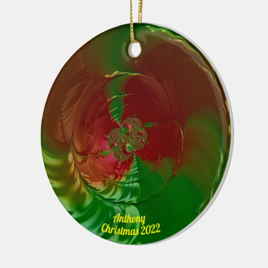 ANTHONY ~ Glossy Red en Green Kerstmis 2022 Keramisch Ornament (Links)