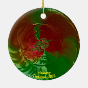 ANTHONY ~ Glossy Red en Green Kerstmis 2022 Keramisch Ornament