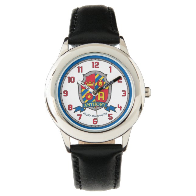 Anthony naam betekent kam rood blauw geel leeuw horloge (Voorkant)
