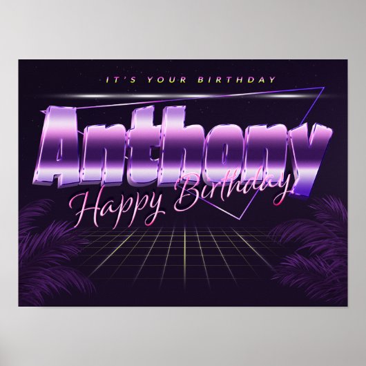 Anthony Name Vorname lila retro Poster Geburtstag (Voorkant)