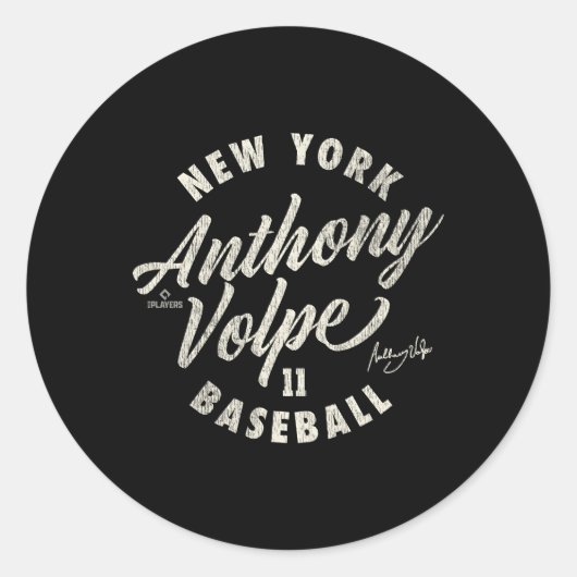 Anthony Volpe New York Baseball Cursive MLBPA Ronde Sticker (Voorkant)