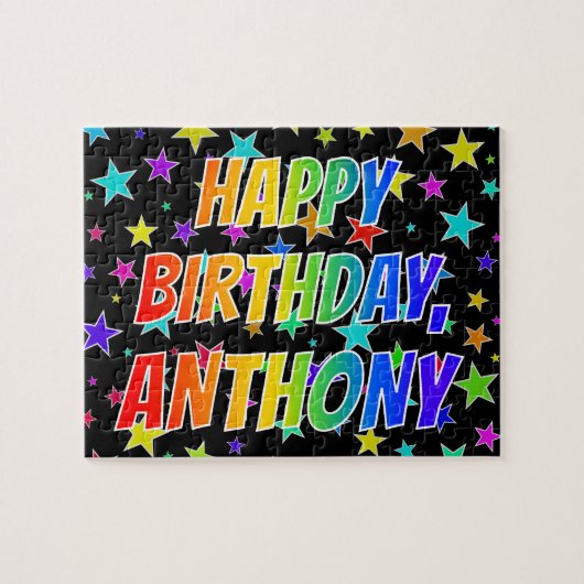 "ANTHONY" voornaam, geun "HAPPY BIRTHDAY" Legpuzzel (Horizontaal)