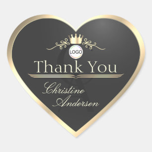 Anthraciet Gouden Rand Logo en Monogram Bedankt Hart Sticker