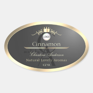 Anthraciet Gouden Rand Logo Monogram Productlabel Ovale Sticker