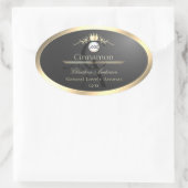 Anthraciet Gouden Rand Logo Monogram Productlabel Ovale Sticker (Tas)