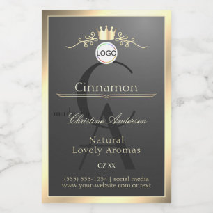 Anthraciet Gouden Rand Logo Monogram Productlabel Voedselcontainer Etiket