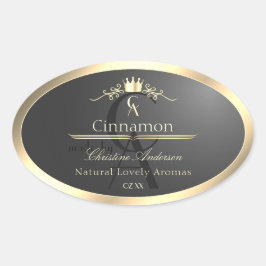 Anthraciet met gouden rand Monogram Productlabel Ovale Sticker