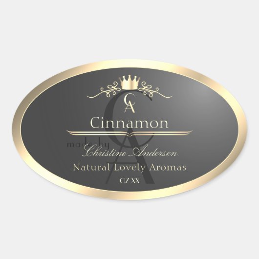 Anthraciet met gouden rand Monogram Productlabel Ovale Sticker (Voorkant)