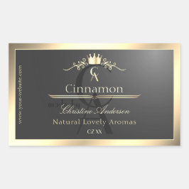 Anthraciet met gouden rand Monogram Productlabel Rechthoekige Sticker