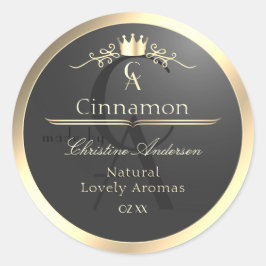 Anthraciet met gouden rand Monogram Productlabel Ronde Sticker
