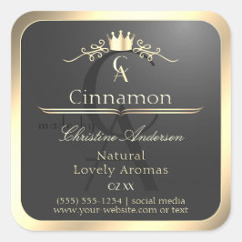 Anthraciet met gouden rand Monogram Productlabel Vierkante Sticker