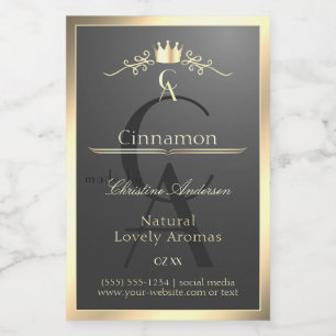 Anthraciet met gouden rand Monogram Productlabel Voedselcontainer Etiket