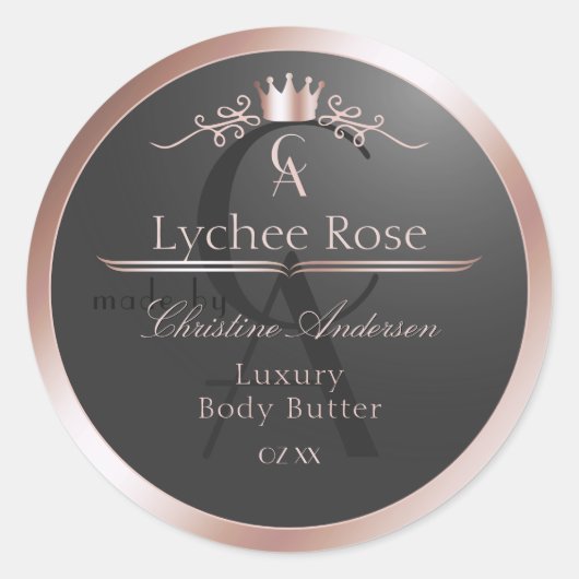 Anthraciet Product Label Roze Gouden Frame Monogra (Voorkant)
