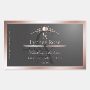 Anthraciet Product Label Roze Gouden Frame Monogra