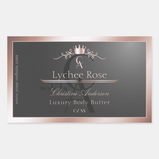 Anthraciet Product Label Roze Gouden Frame Monogra (Voorkant)