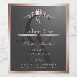 Anthraciet Product Label Roze Gouden Frame Monogra Wijn Etiket