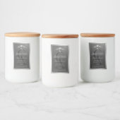 Anthraciet productlabel zilveren frame en monogram voedselcontainer etiket (Flessen)