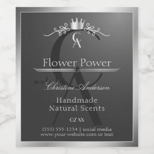 Anthraciet Productlabel Zilveren Frame en Monogram Wijn Etiket