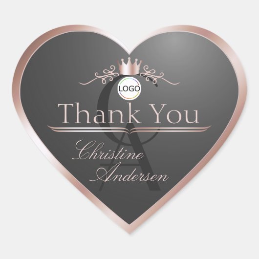 Anthraciet Rose Goud Frame Logo Monogram Bedankt Hart Sticker (Voorkant)