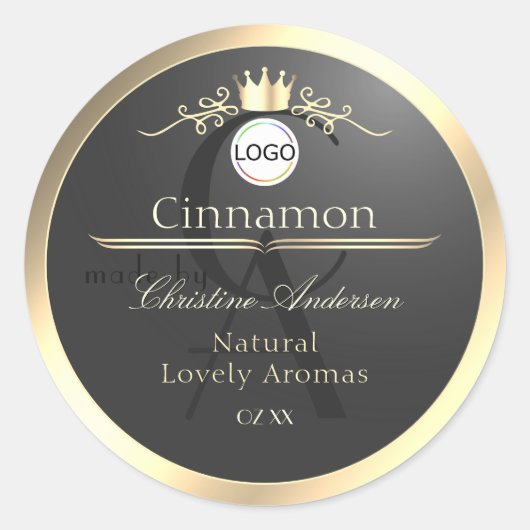 Anthracite Gold Border Logo Monogram Product Label (Voorkant)