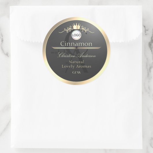 Anthracite Gold Border Logo Monogram Product Label (Tas)