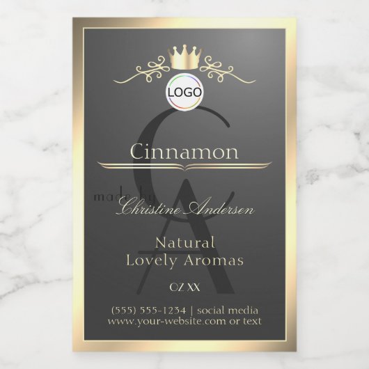 Anthracite Gold Border Logo Monogram Product Label Voedselcontainer Etiket (Enkel label)